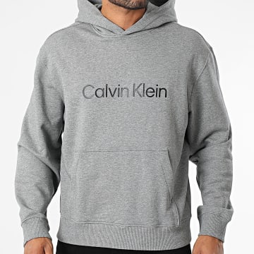 Calvin Klein - Sweat Capuche Standard Logo 231G Gris Chiné