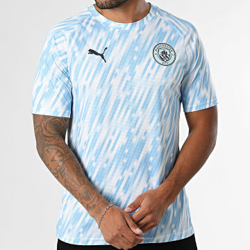 Puma - Maillot De Foot Slim Manchester City Warm Up Jersey 782167 Bleu Clair Blanc