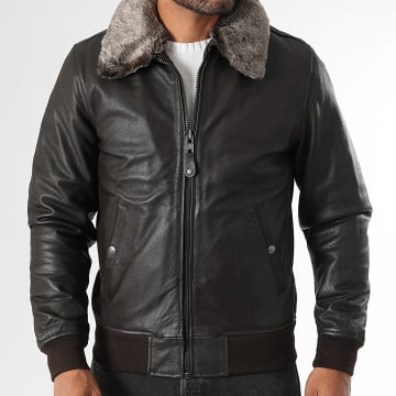 Schott NYC - Cazadora de piel con cuello de borrego LC930D Marrón
