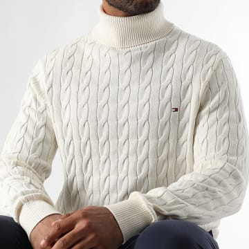 Tommy Hilfiger - Maglione classico in cotone con collo arrotolato 0439 Beige chiaro