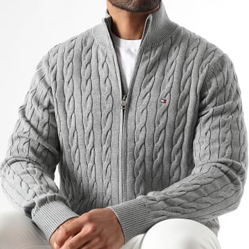 Tommy Hilfiger - Gilet classico in cotone con zip a cavo 0440 Grigio screziato