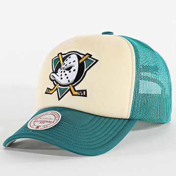Mitchell and Ness - Casquette Trucker Vintage Block Anaheim Ducks HT12894-ADU Beige Vert