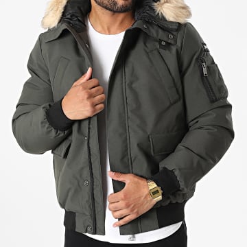 Schott NYC - Keyburn Parka con capucha de piel verde caqui