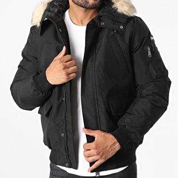 Schott NYC - Parka con capucha de piel negra Keyburn