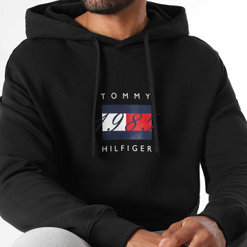 Tommy Hilfiger - Sudadera con capucha Linear Flag Graphic 1332 Negra