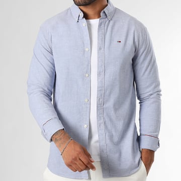 Tommy Jeans - Camicia a manica lunga in Oxford stretch 9594 blu erica chiaro