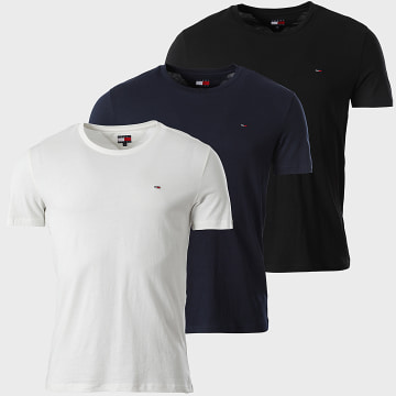 Tommy Jeans - Lot De 3 Tee Shirts Slim 1579 Blanc Noir Bleu Marine