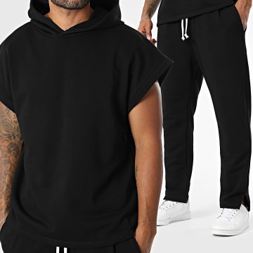 Uniplay - Set di pantaloni da jogging e maglietta senza maniche con cappuccio 217 nero