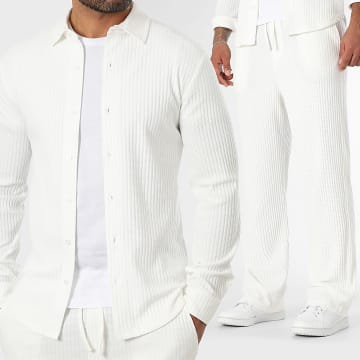 LBO - Ensemble Chemise Manches Longues Et Pantalon Large Texturé 3967 Blanc