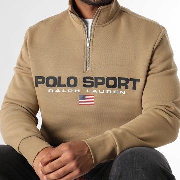 Polo Sport Ralph Lauren - Sweat Col Montant Zippé Logo Sport Beige Foncé