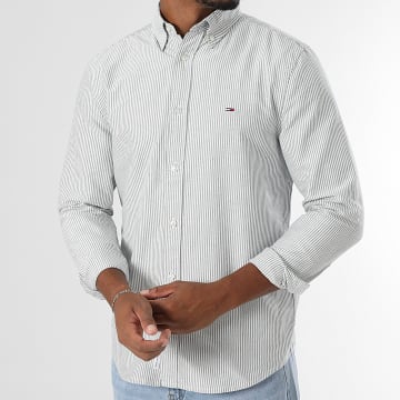 Tommy Jeans - Slim Stripe Oxford 0668 Blanco Gris Camisa Manga Larga
