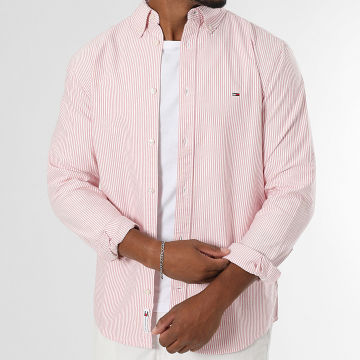 Tommy Jeans - Slim Stripe Oxford 0668 Blanco Rojo Camisa Manga Larga