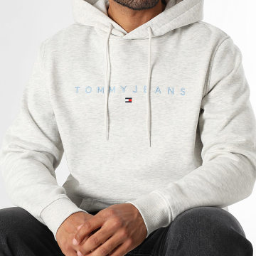 Tommy Jeans - Sweat Capuche Linear Logo 0746 Gris Clair Chiné