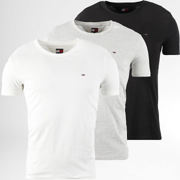 Tommy Jeans - Lot De 3 Tee Shirts Slim 1579 Blanc Noir Gris Chiné