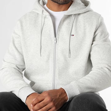 Tommy Jeans - Sweat Zippé Capuche Flag Zip 0743 Gris Clair Chiné