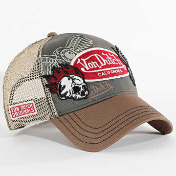 Von Dutch - Casquette Trucker Patches Vert Kaki Marron Beige