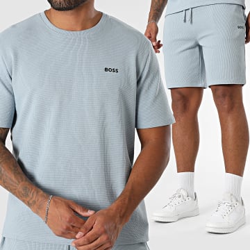 BOSS - Ensemble Tee Shirt Et Short Jogging Waffle 50535891 50535884 Bleu Clair