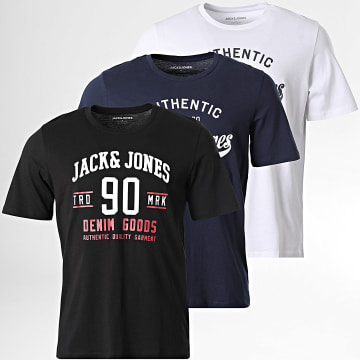 Jack And Jones - Lot De 3 Tee Shirts Ethan Noir Blanc Bleu Marine