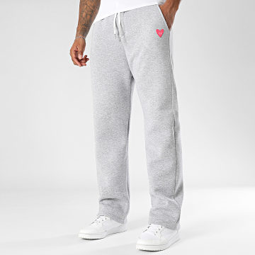 Luxury Lovers - Pantaloni da jogging con ricamo a cuore grigio erica rosa fluorescente