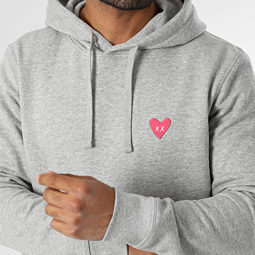Luxury Lovers - Felpa con cappuccio con cuore ricamato Grigio erica Rosa fluo