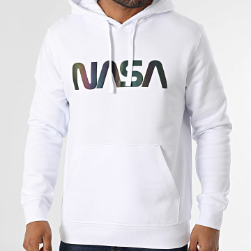 NASA - Felpa con cappuccio Worm Logo Nero Rainbow Bianco Iridescente