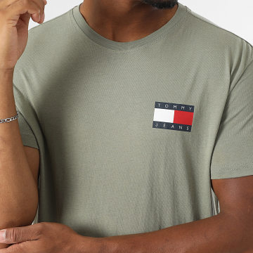 Tommy Jeans - Tee Shirt Slim Essential Flag 0740 Vert Kaki Clair