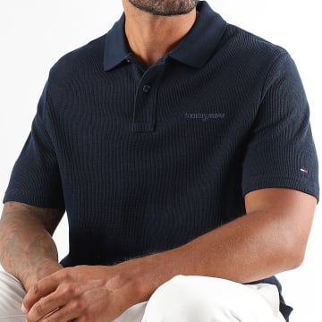 Tommy Jeans - Polo Manches Courtes Waffle Script 2415 Bleu Marine