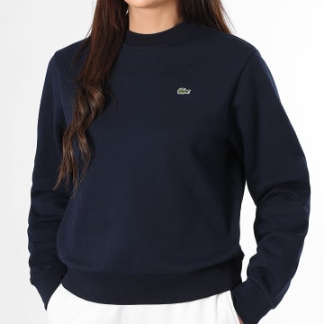 Lacoste - Sweat Crewneck Femme Logo Brodé Crocodile Bleu Marine