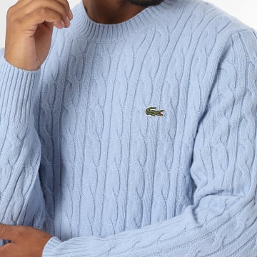 Lacoste - Classic Fit Light Blue Crocodile Embroidered Logo Mesh Sweater