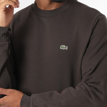 Lacoste - Sweat Crewneck Classic Fit Logo Brodé Crocodile Marron