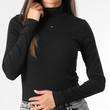 Tommy Jeans - Tee Shirt Manches Longues Col Montant Femme Essential 9830 Noir