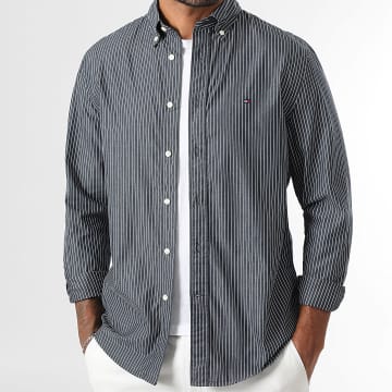 Tommy Hilfiger - Camisa a rayas de manga larga Regular Fit Core Hairline Poplin 1399 Negro