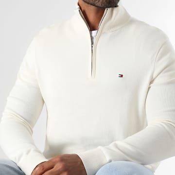 Tommy Hilfiger - Essential Cotton 7331 Jersey de cuello alto con cremallera beige claro