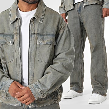 Uniplay - Jeans Zip Jacket and Jeans 001 Blue Denim Beige Set