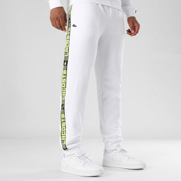 Lacoste - Pantalon Jogging A Bandes Logo Crocodile Blanc
