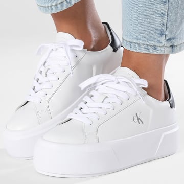 Calvin Klein - Baskets Femme Flatform Lace Up Leather 1928 Bright White Black