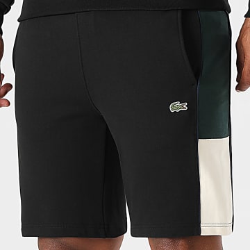 Lacoste - Krokodil Geborduurd Logo Streep Jogging Shorts Regular Fit Zwart Groen Licht Beige