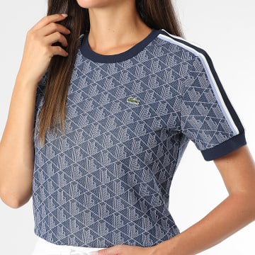 Lacoste - Camiseta Mujer Slim Fit Logo Bordado Cocodrilo The Blend Azul Marino