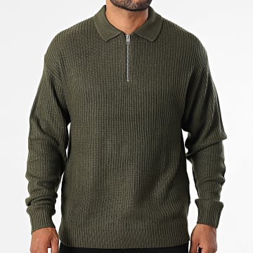 JJREBEL - Jersey con cremallera Logan verde caqui