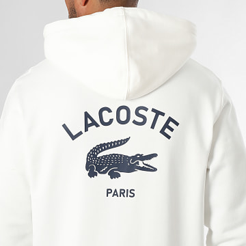 Lacoste - Sudadera Capucha Logo Cocodrilo Impreso Blanco