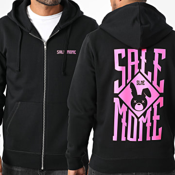 Sale Môme Paris - Sweat Zippé Capuche Lapin Squarred Noir Rose Fluo