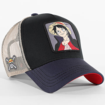 Capslab - Casquette Trucker Luffy Bleu Marine Noir Beige