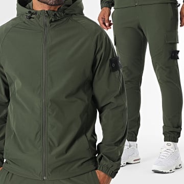 Zayne Paris  - 158 Conjunto de chaqueta con capucha y cremallera y pantalón cargo verde caqui