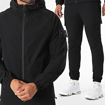 Zayne Paris  - 158 Conjunto de chaqueta negra con capucha y cremallera y pantalón cargo