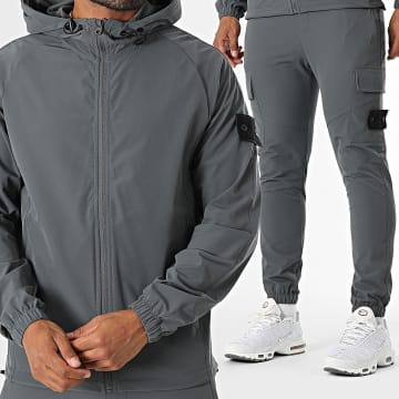 Zayne Paris  - 158 Conjunto de chaqueta con cremallera y capucha y pantalón cargo gris marengo