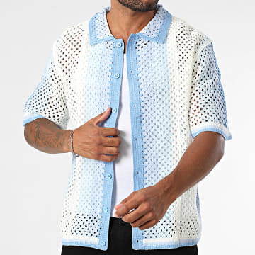 Frilivin - Chemise Manches Courtes Ajourée 994 Beige Bleu Clair