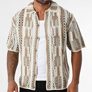 Frilivin - Hemd Kurzarm Ajouré 024 Hellbeige Braun Hellgrün