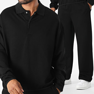 Frilivin - 912 Conjunto de sudadera con cuello abotonado y pantalón de chándal negro