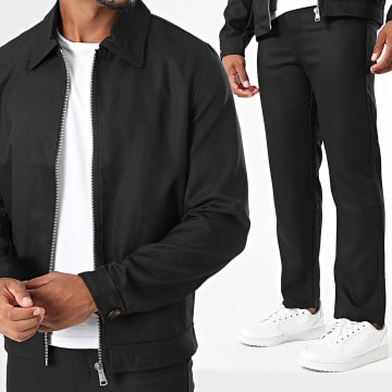 Frilivin - Y60 Conjunto de chaqueta negra con cremallera y pantalón de vestir