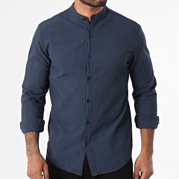 Frilivin - Camisa de manga larga Cuello de oficial 187 Azul marino